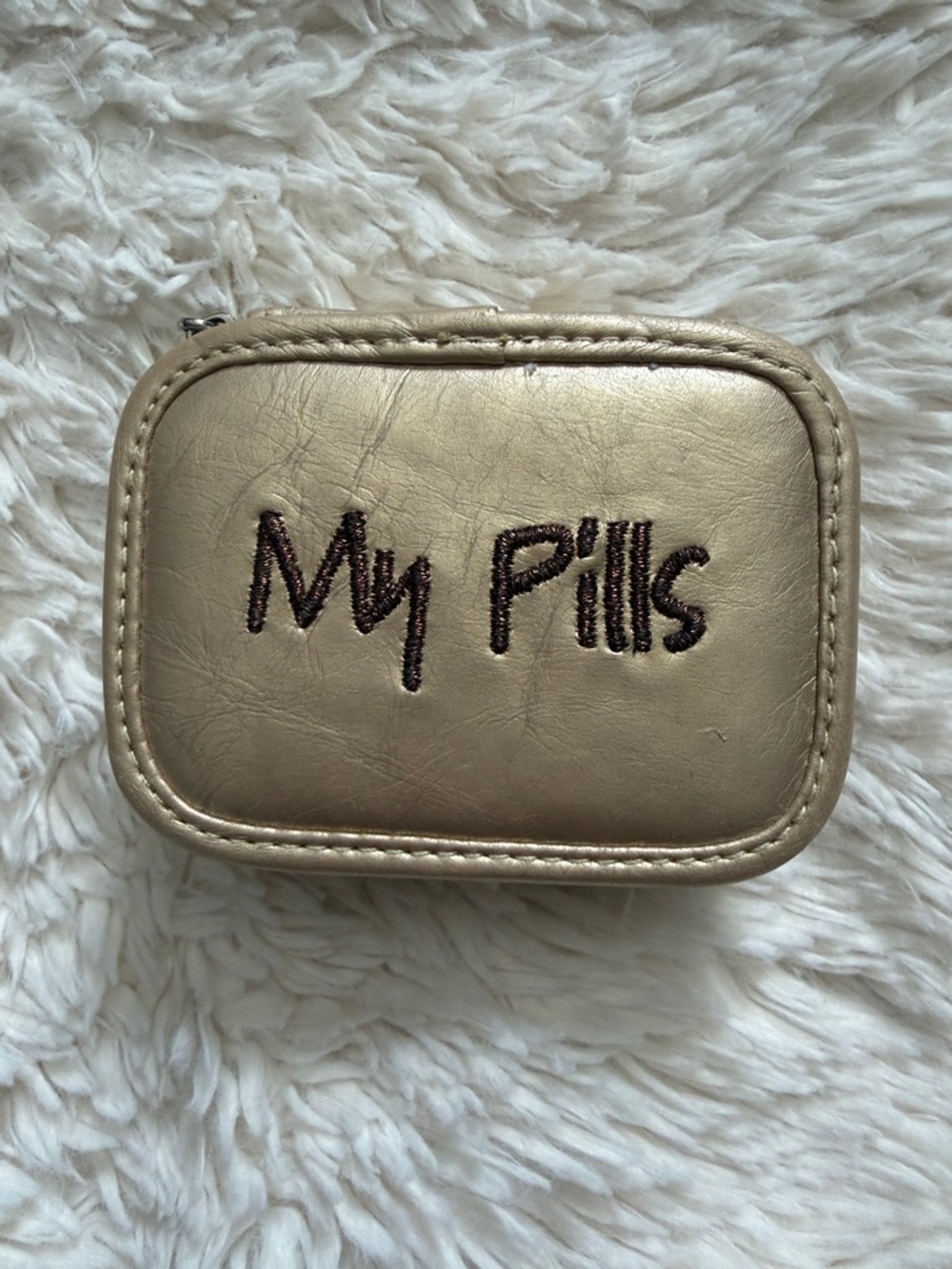 Metallic Gold 'My Pills' Zip Pouch Medications little box.